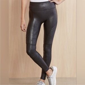 SPANX MOTO Metallic Black Leggings Medium